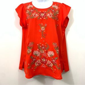 NWT Savanna Jane Embroidered Short Sleeve Blouse Size L